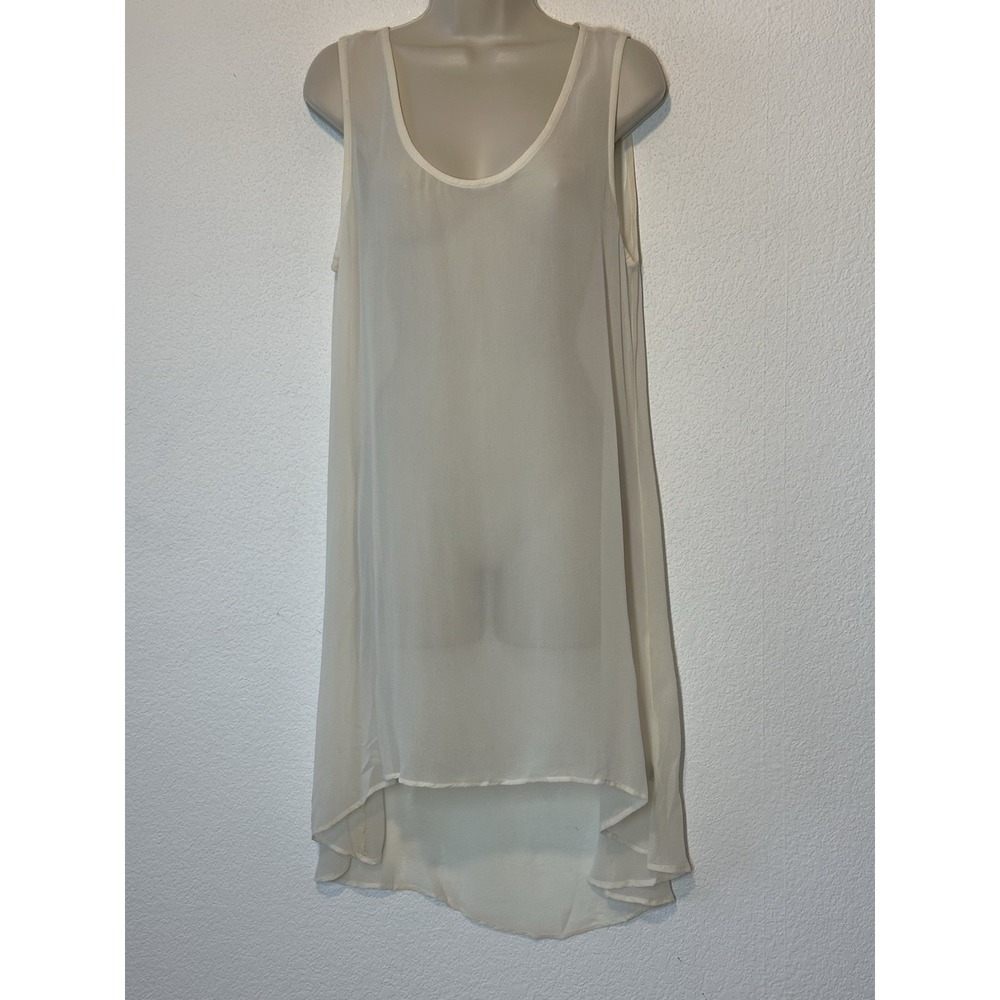 Bryn Walker Womens Medium Ivory Silk Sleeveless Hi Low Tunic Dress Layer‎
